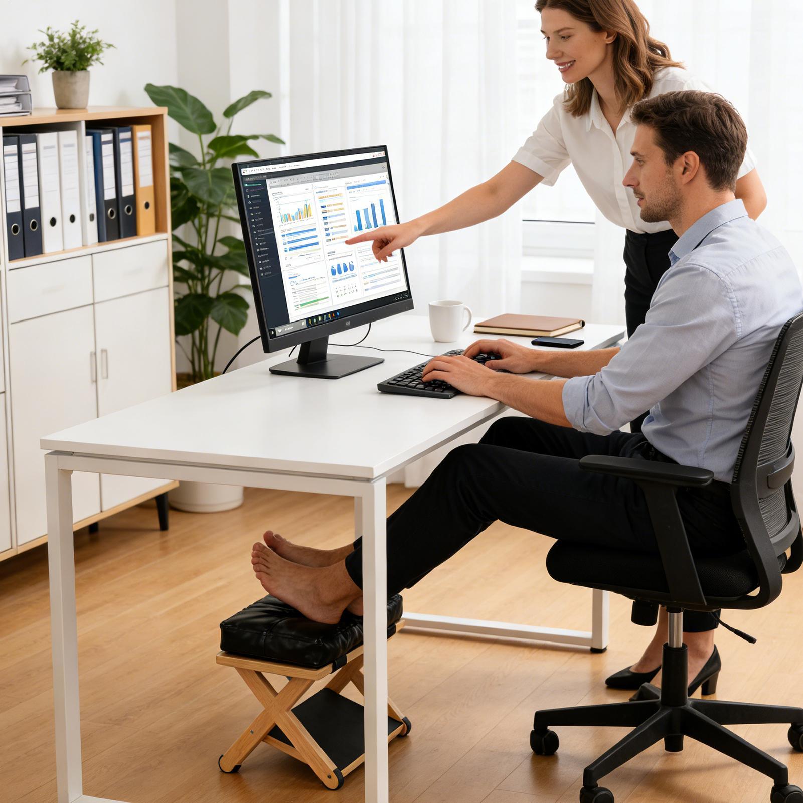 Footrest Under Desk - Voetensteun onder het bureau, houten dubbellaags,