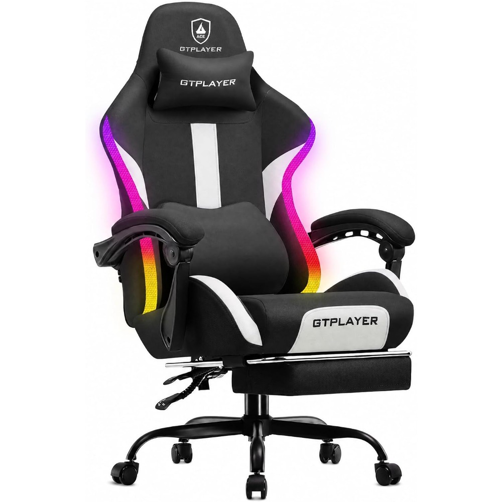 Gaming & Esports District - RGB Gamingstoel met voetensteun, LED-verlichting, ergonomische