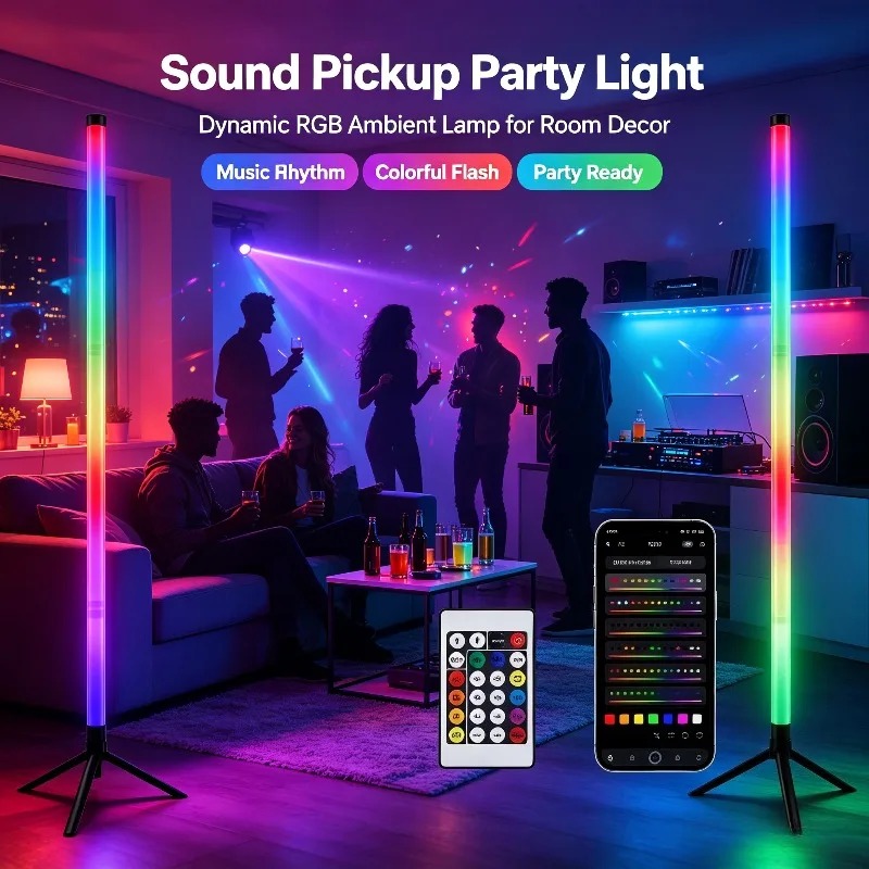 Gaming Esports Esports - 2 stuks 120CM RGB vloerlamp, geluidsgevoelige