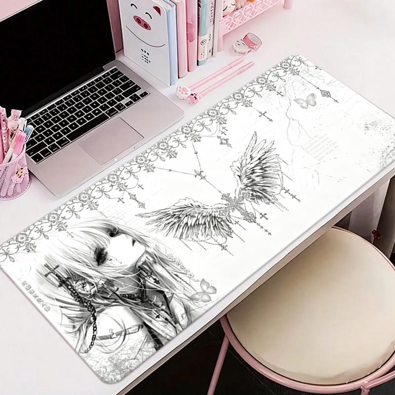 Esports Gaming Desk - Leren muismat Zwart Wit Anime Esthetiek