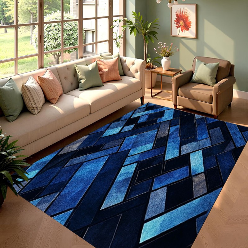 Esports Gaming Hotel - Noordse blauwe geometrische patchwork vloerkleed antislip
