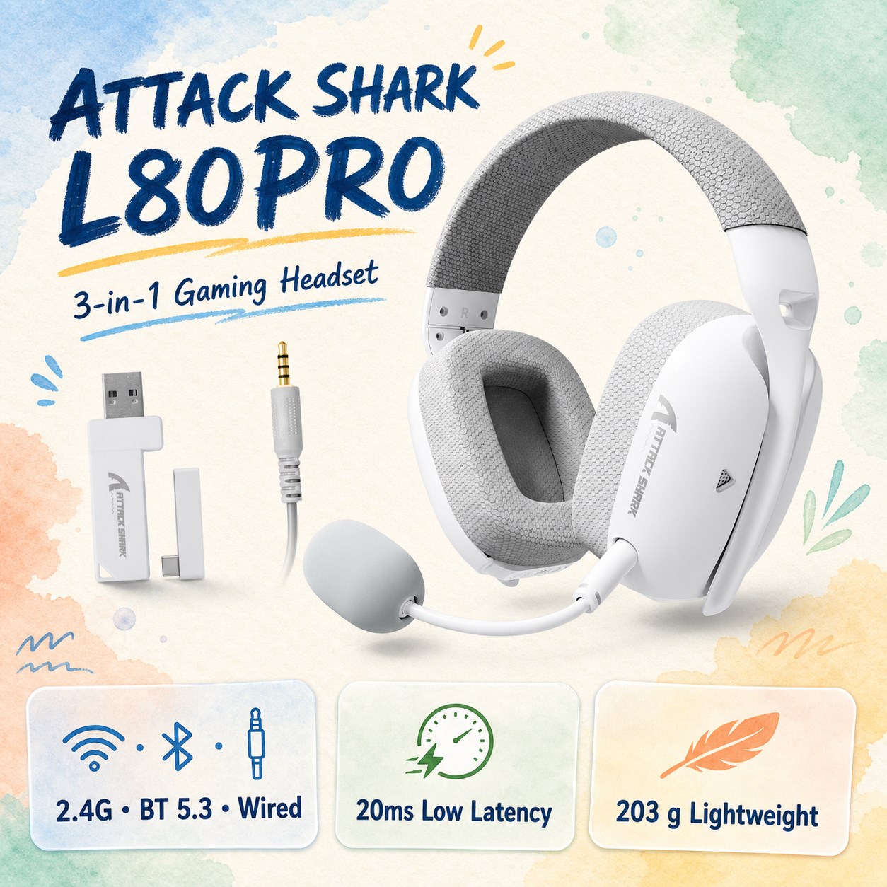ATTACK SHARK L80PRO Ultralicht - Esports Wireless Gaming Headset recensie en prijs